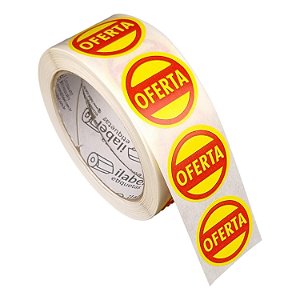 Etiqueta adesiva redonda Oferta 40mm 4cm BOPP acrílico (não deixa resíduo) - Rolo c/ 500 (22m)