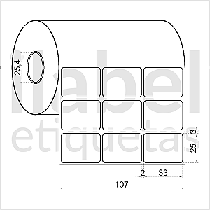 Etiqueta adesiva 33x25mm 3,3x2,5cm (3 colunas) BOPP p/ congelados p/ Zebra Argox Elgin - Rolo c/ 3213 (30m)