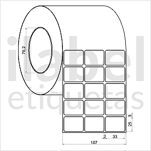 Etiqueta adesiva 33x25mm 3,3x2,5cm (3 colunas) BOPP p/ Zebra ZT230 S4M ZT410 - Rolo c/ 90m Tubete 3 polegadas