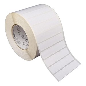 Etiqueta adesiva 33x21mm 3,3x2,1cm (3 colunas s/ espaçamento) Poliéster branco brilho Zebra Rolo 90m Tubete 3 polegadas