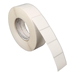 Etiqueta adesiva 40x40mm 4x4cm (1 coluna) Poliéster branco brilho p/ Zebra ZT230 S4M ZT410 Rolo 90m Tubete 3 polegadas