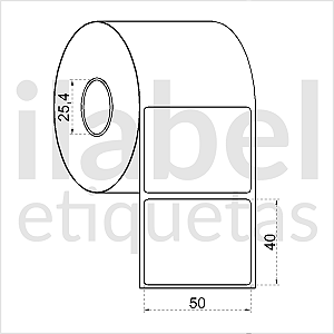 Etiqueta adesiva 50x40mm 5x4cm (1 coluna) Térmica (impressão s/ ribbon) impressora térmica direta Rolo c/ 30m