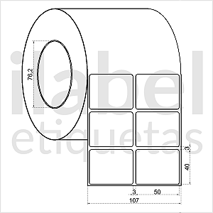 Etiqueta adesiva 50x40mm 5x4cm (2 colunas) Poliéster cromo fosco p/ Zebra ZT230 S4M ZT410 Rolo 90m Tubete 3 polegadas