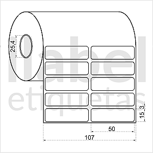 Etiqueta adesiva 50x15mm 5x1,5cm (2 colunas) Couche p/ Zebra Argox Elgin - Rolo c/ 3332 (30m)
