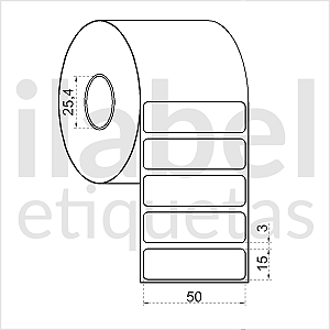 Etiqueta adesiva 50x15mm 5x1,5cm (1 coluna) Poliéster branco brilho p/ Zebra Argox Elgin - Rolo c/ 1666 (30m)