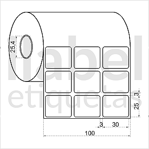 Etiqueta adesiva 30x25mm 3x2,5cm (3 colunas) BOPP p/ congelados p/ Zebra Argox Elgin - Rolo c/ 3213 (30m)