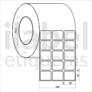 Etiqueta adesiva 30x25mm 3x2,5cm (3 colunas) Couche p/ Zebra ZT230 S4M ZT410 - Rolo c/ 90m Tubete 3 polegadas