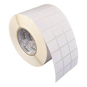 Etiqueta adesiva 30x25mm 3x2,5cm (3 colunas) Poliéster branco brilho p/ Zebra ZT230 S4M ZT410 Rolo c/ 90m Tubete 3 pol