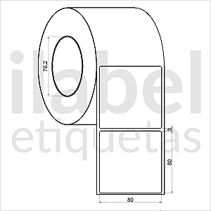 Etiqueta adesiva 80x80mm 8x8cm Térmica (impressão sem ribbon) - Rolo c/ 1083 (90m) Tubete 3 polegadas