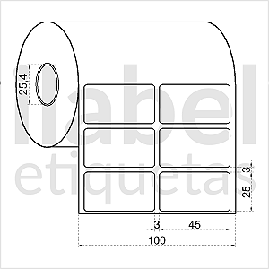 Etiqueta adesiva 45x25mm 4,5x2,5cm (2 colunas) BOPP p/ Zebra Argox Elgin - Rolo c/ 2142 (30m)