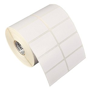 Etiqueta adesiva 45x25mm 4,5x2,5cm (2 colunas) Poliéster branco brilho p/ Zebra Argox Elgin Rolo c/ 2142 (30m)