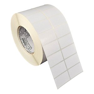 Etiqueta adesiva 45x25mm 4,5x2,5cm (2 colunas) Poliéster branco brilho p/ Zebra ZT230 S4M ZT410 Rolo c/ 90m Tubete 3 pol