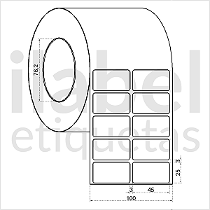 Etiqueta adesiva 45x25mm 4,5x2,5cm (2 colunas) Poliéster cromo fosco p/ Zebra ZT230 S4M ZT410 Rolo 90m Tubete 3 pol