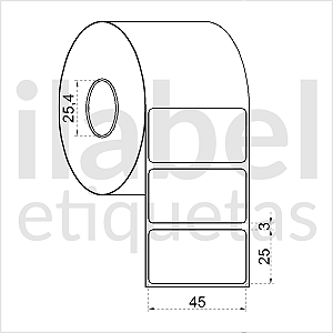 Etiqueta adesiva 45x25mm 4,5x2,5cm (1 coluna) Poliéster branco brilho p/ Zebra Argox Elgin - Rolo c/ 1071 (30m)