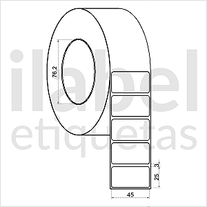 Etiqueta adesiva 45x25mm 4,5x2,5cm (1 coluna) Térmica (impressão sem ribbon) - Rolo c/ 90m Tubete 3 polegadas