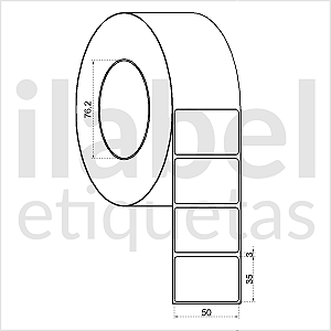 Etiqueta adesiva 50x35mm 5x3,5cm (1 coluna) Couche p/ Zebra ZT230 S4M ZT410 Rolo c/ 90m Tubete 3 polegadas