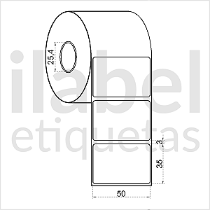 Etiqueta adesiva 50x35mm 5x3,5cm (1 coluna) Poliéster cromo fosco p/ Zebra Argox Elgin - Rolo c/ 789 (30m)