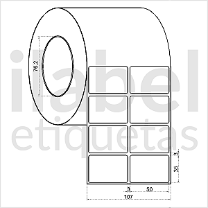 Etiqueta adesiva 50x35mm 5x3,5cm (2 colunas) Poliéster cromo fosco Zebra ZT230 S4M ZT410 Rolo c/ 90m Tubete 3 polegadas