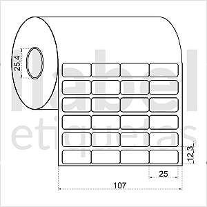 Etiqueta adesiva 25x12mm 2,5x1,2cm (4 colunas) Térmica (impressão s/ ribbon) impressora térmica direta Rolo 30m