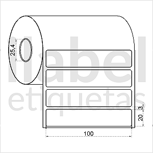 Etiqueta adesiva 100x20mm 10x2cm Térmica (impressão sem ribbon) p/ impressora térmica direta Rolo c/ 30m