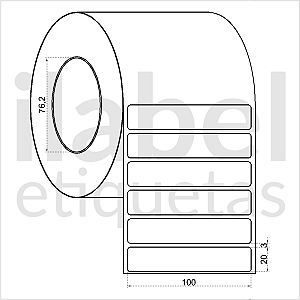 Etiqueta adesiva 100x20mm 10x2cm Térmica (impressão sem ribbon) - Rolo c/ 3912 (90m) Tubete 3 polegadas