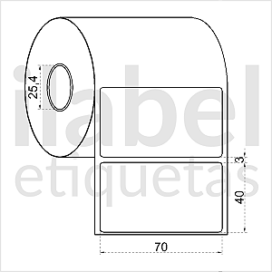 Etiqueta adesiva 70x40mm 7x4cm Couche p/ Zebra Argox Elgin - Rolo c/ 698 (30m)