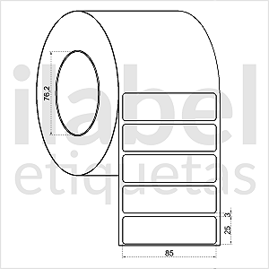 Etiqueta adesiva 85x25mm 8,5x2,5cm Térmica (impressão sem ribbon) - Rolo c/ 3213 (90m) Tubete 3 polegadas