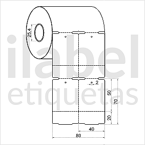 Etiqueta tag roupa 40x70mm 4x7cm (2 colunas) 1 picote Couche cartão 170g Zebra Argox Elgin - Rolo c/ 857 (30m)