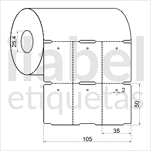 Etiqueta tag roupa adesiva 35x50mm 3,5x5cm (3 colunas) sem picote Couche cartão Zebra Argox Elgin Rolo c/ 30m