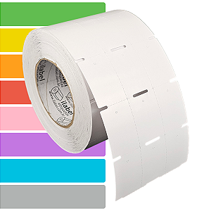 Etiqueta tag roupa 35x50mm 3,5x5cm (3 col) sem picote Couche cartão 150g Zebra ZT230 S4M Rolo 90m Tubete 3 pol