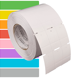 Etiqueta tag roupa 35x60mm 3,5x6cm (3 col) 1 picote Couche cartão 150g Zebra ZT230 S4M Rolo 90m Tubete 3 pol