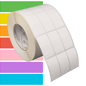 Etiqueta tag roupa adesiva 33x60mm 3,3x6cm (3 col) 1 corte Térmica (impressão s/ ribbon) Rolo 90m Tubete 3 pol