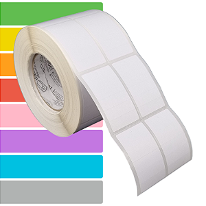 Etiqueta tag roupa adesiva 43x75mm 4,3x7,5cm (2 col) 3 cortes Couche p/ Zebra ZT230 S4M Rolo 90m Tubete 3 pol