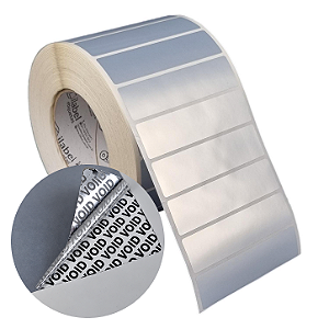 Etiqueta adesiva 100x25mm 10x2,5cm VOID prata fosco p/ Zebra ZT230 S4M ZT410 Rolo c/ 3213 (90m) Tubete 3 polegadas