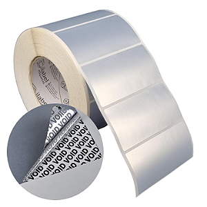 Etiqueta adesiva 100x50mm 10x5cm VOID prata fosco p/ Zebra ZT230 S4M ZT410 - Rolo c/ 1698 (90m) Tubete 3 polegadas