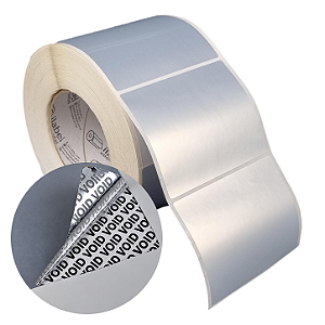 Etiqueta adesiva 100x80mm 10x8cm VOID prata fosco p/ Zebra ZT230 S4M ZT410 - Rolo c/ 1083 (90m) Tubete 3 polegadas