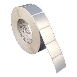 Etiqueta adesiva 40x40mm 4x4cm (1 coluna) VOID prata fosco p/ Zebra ZT230 S4M ZT410 Rolo c/ 90m Tubete 3 polegadas
