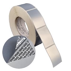 Etiqueta adesiva 40x60mm 4x6cm (1 coluna) VOID prata fosco p/ Zebra ZT230 S4M ZT410 Rolo c/ 90m Tubete 3 polegadas
