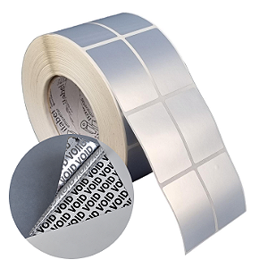 Etiqueta adesiva 40x60mm 4x6cm (2 colunas) VOID prata fosco p/ Zebra ZT230 S4M ZT410 Rolo c/ 90m Tubete 3 polegadas