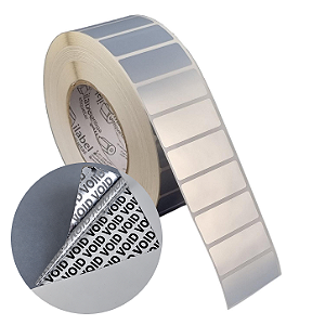 Etiqueta adesiva 50x20mm 5x2cm (1 coluna) VOID prata fosco p/ Zebra ZT230 S4M ZT410 Rolo c/ 90m Tubete 3 polegadas