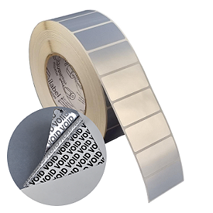 Etiqueta adesiva 50x25mm 5x2,5cm (1 coluna) VOID prata fosco p/ Zebra ZT230 S4M ZT410 Rolo 90m Tubete 3 polegadas