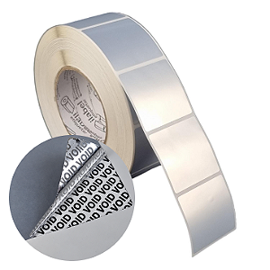Etiqueta adesiva 50x50mm 5x5cm (1 coluna) VOID prata fosco p/ Zebra ZT230 S4M ZT410 Rolo c/ 90m Tubete 3 polegadas