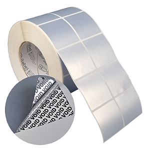 Etiqueta adesiva 50x50mm 5x5cm (2 colunas) VOID prata fosco p/ Zebra ZT230 S4M ZT410 Rolo c/ 90m Tubete 3 polegadas