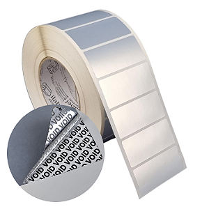 Etiqueta adesiva 70x30mm 7x3cm VOID prata fosco p/ Zebra ZT230 S4M ZT410 - Rolo c/ 2727 (90m) Tubete 3 polegadas