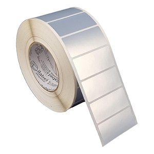Etiqueta adesiva 70x30mm 7x3cm VOID prata fosco p/ Zebra ZT230 S4M ZT410 - Rolo c/ 2727 (90m) Tubete 3 polegadas