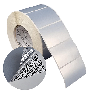 Etiqueta adesiva 80x50mm 8x5cm VOID prata fosco p/ Zebra ZT230 S4M ZT410 - Rolo c/ 1698 (90m) Tubete 3 polegadas
