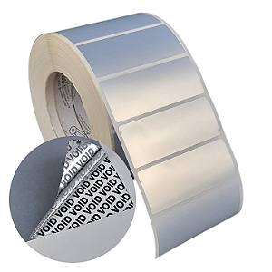 Etiqueta adesiva 90x35mm 9x3,5cm VOID prata fosco p/ Zebra ZT230 S4M ZT410 - Rolo c/ 2368 (90m) Tubete 3 polegadas