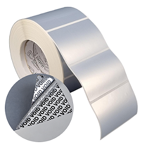 Etiqueta adesiva 90x60mm 9x6cm VOID prata fosco p/ Zebra ZT230 S4M ZT410 - Rolo c/ 1428 (90m) Tubete 3 polegadas