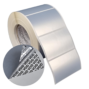 Etiqueta adesiva 95x60mm 9,5x6cm VOID prata fosco p/ Zebra ZT230 S4M ZT410 - Rolo c/ 1428 (90m) Tubete 3 polegadas
