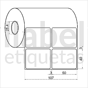 Etiqueta adesiva 50x40mm 5x4cm (2 colunas) VOID prata fosco p/ Zebra Argox Elgin - Rolo c/ 1394 (30m)